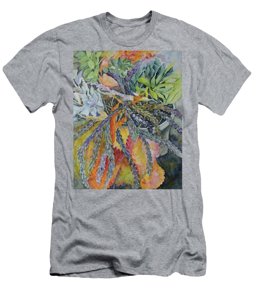 Cacti T-Shirt featuring the painting Palm Springs Cacti Garden by Jo Smoley