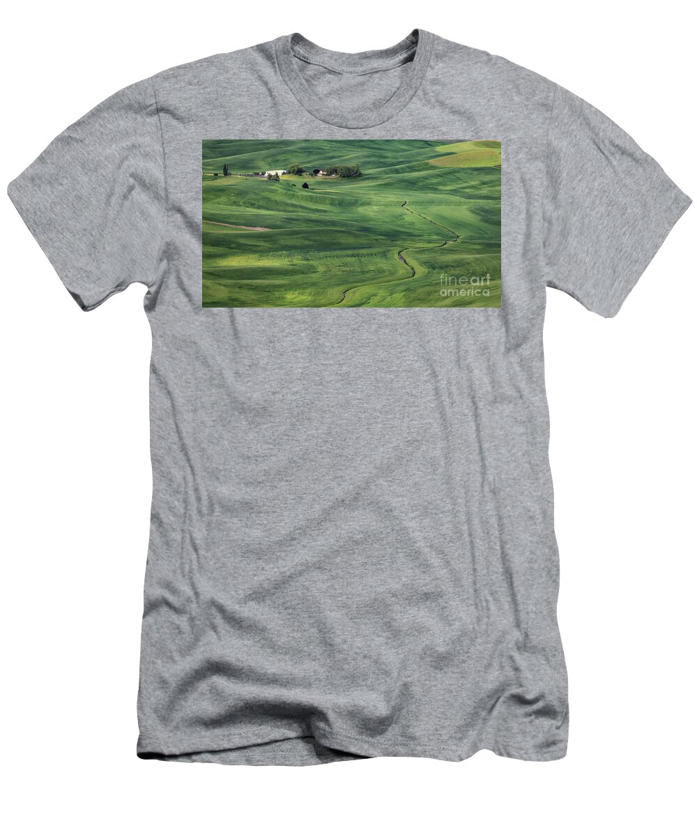 Aerial T-Shirt featuring the photograph Palouse Green Fields by Jerry Fornarotto
