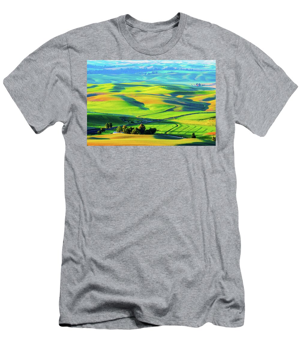 Landscape T-Shirt featuring the photograph Palouse wheat field by Hisao Mogi