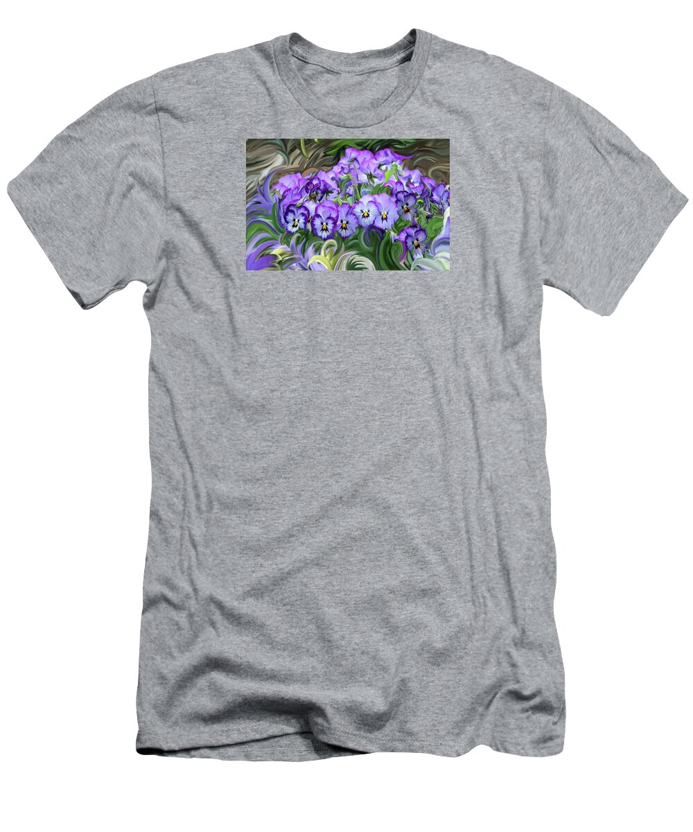 Flowers T-Shirt featuring the painting Pansey Flowers And Swirls by Susanna Katherine