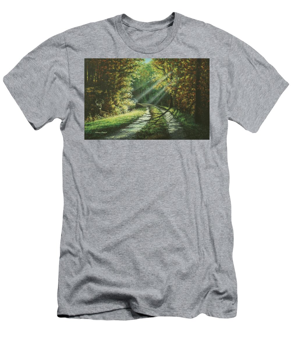 Deer T-Shirt featuring the painting Passage by Anthony J Padgett