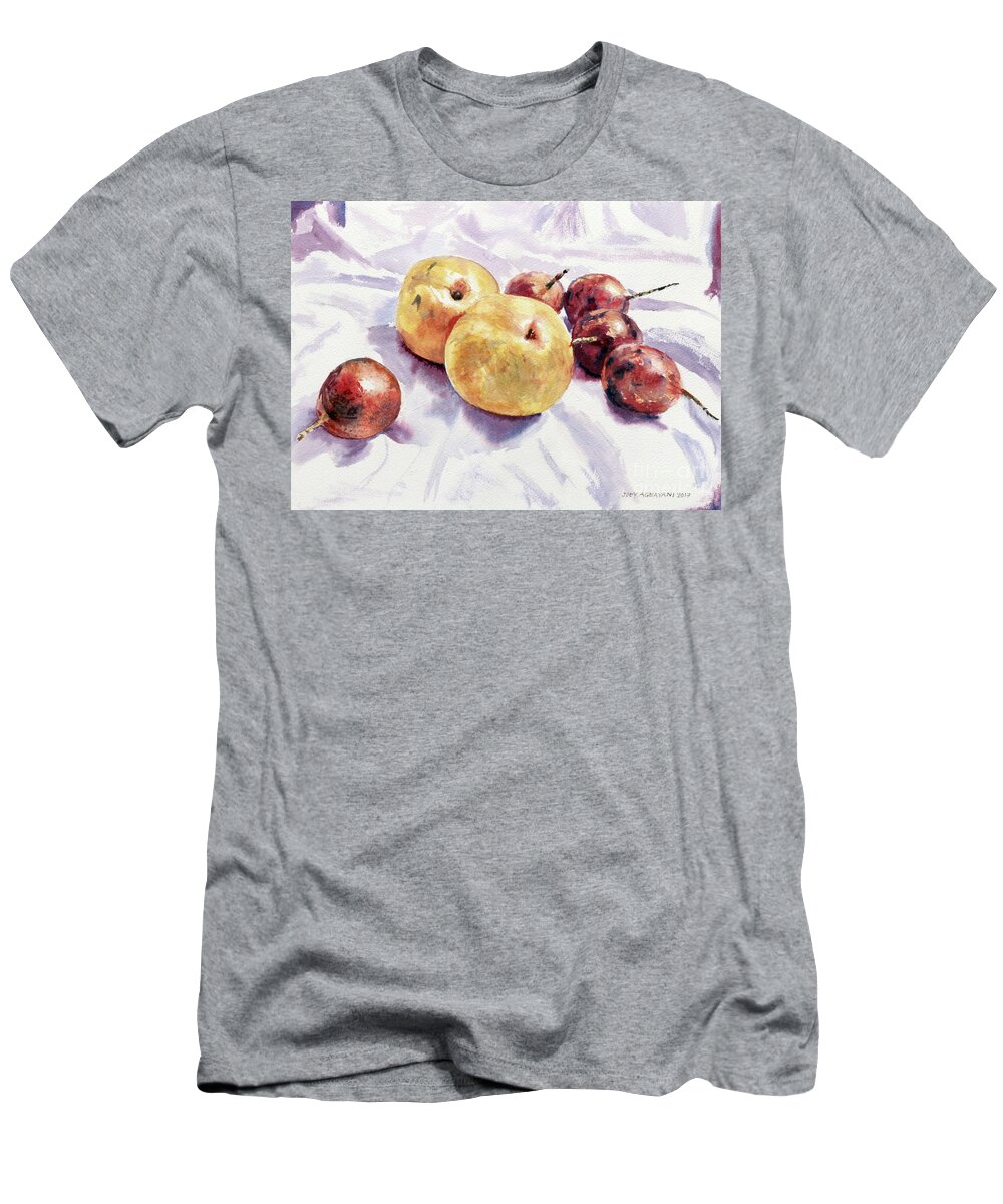 Korean Pear T-Shirt featuring the painting Passion Fruits and Pears by Joey Agbayani