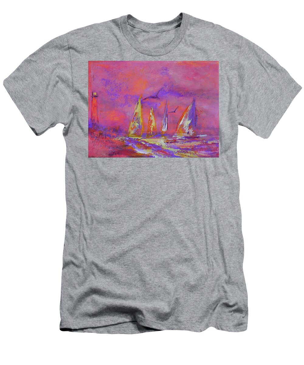 Art T-Shirt featuring the painting Peaceful morning sailboats 12-2-16 by Julianne Felton