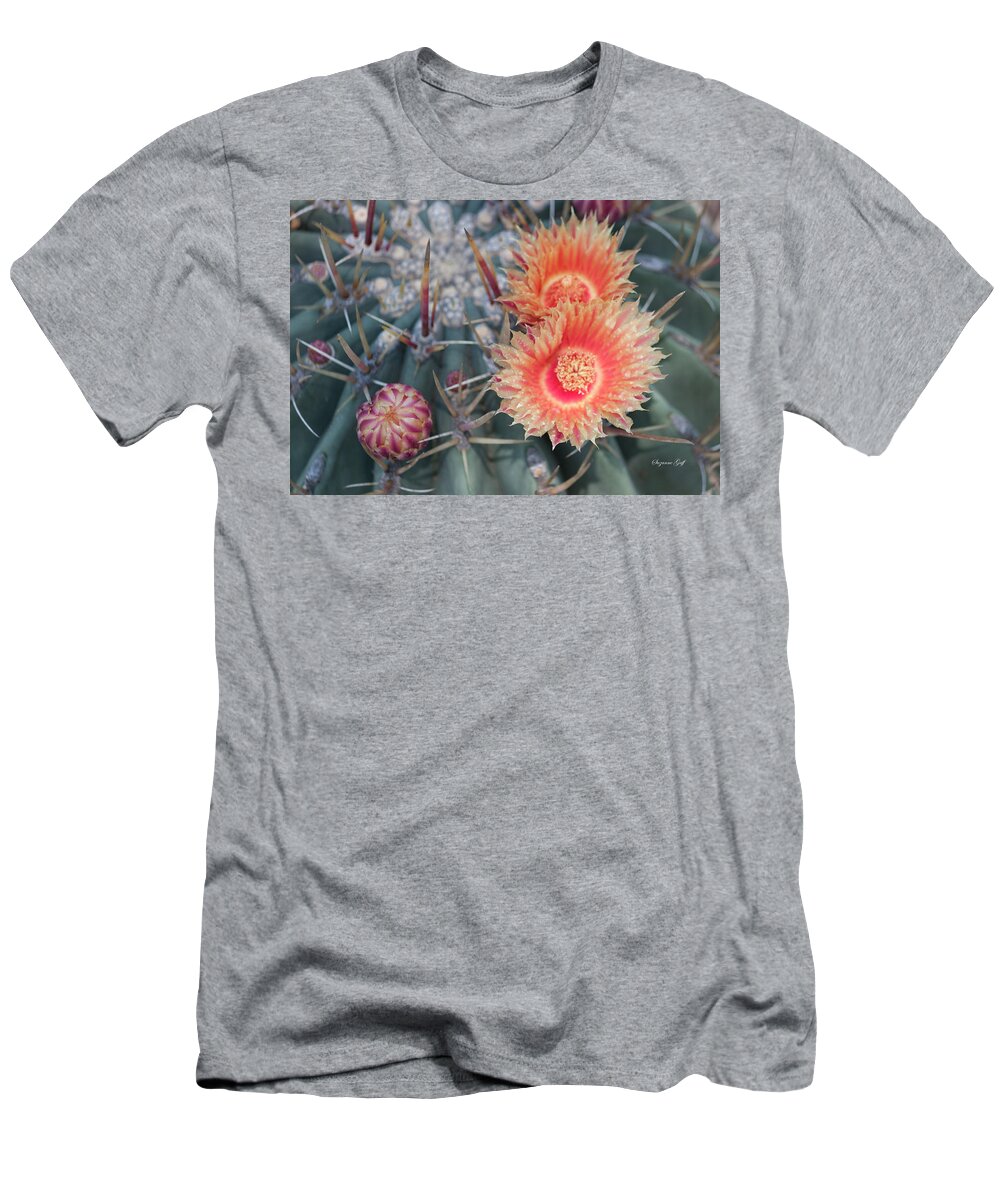 Photograph T-Shirt featuring the photograph Peach Barrel Cactus Flowers II by Suzanne Gaff