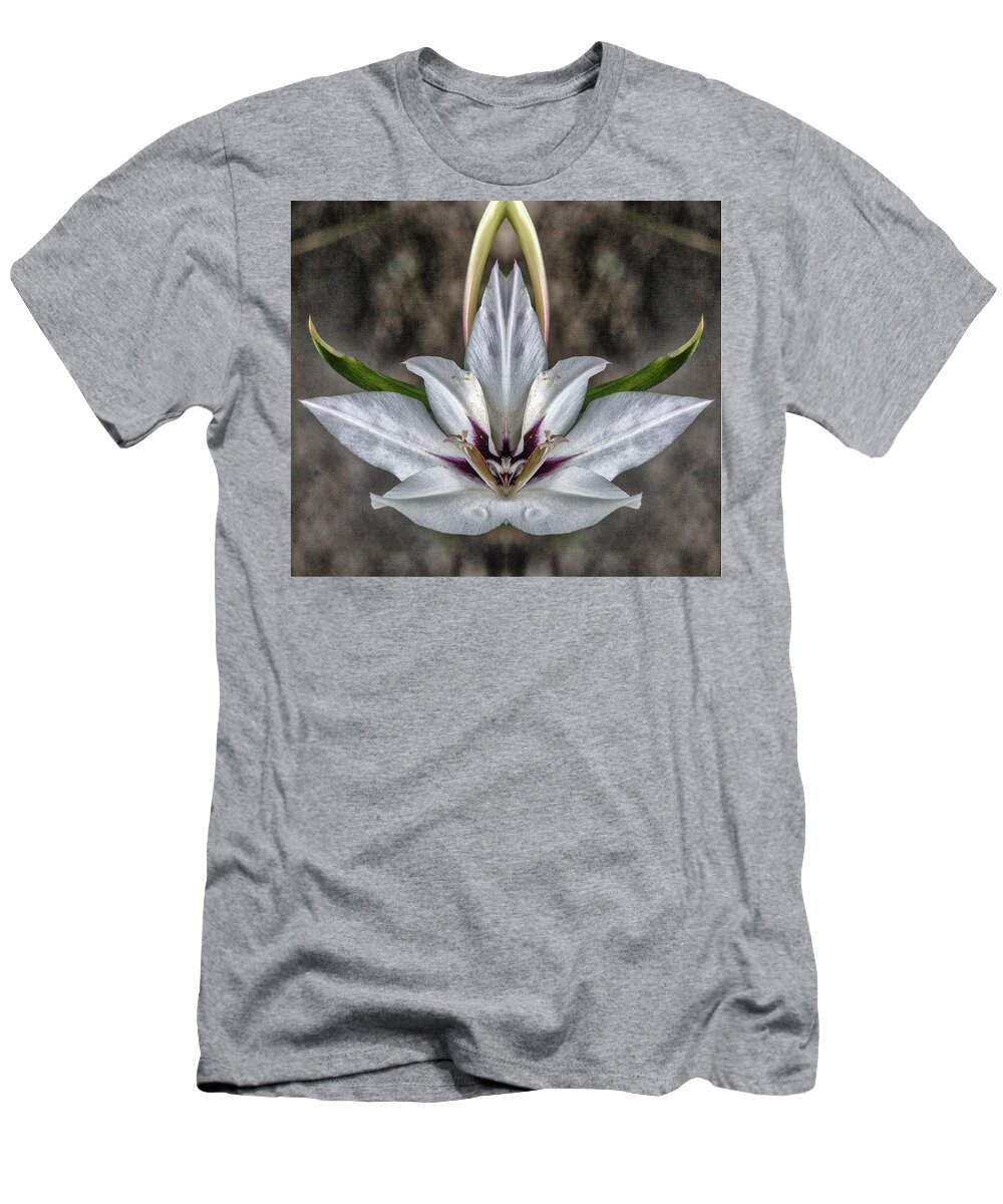 Mirror Image Pareidolia T-Shirt featuring the photograph Peacock Lily 2 Pareidolia by Constantine Gregory