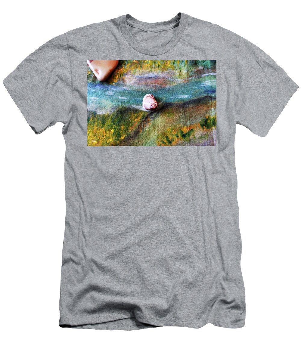 Augusta Stylianou T-Shirt featuring the digital art Pebbles at the stream by Augusta Stylianou