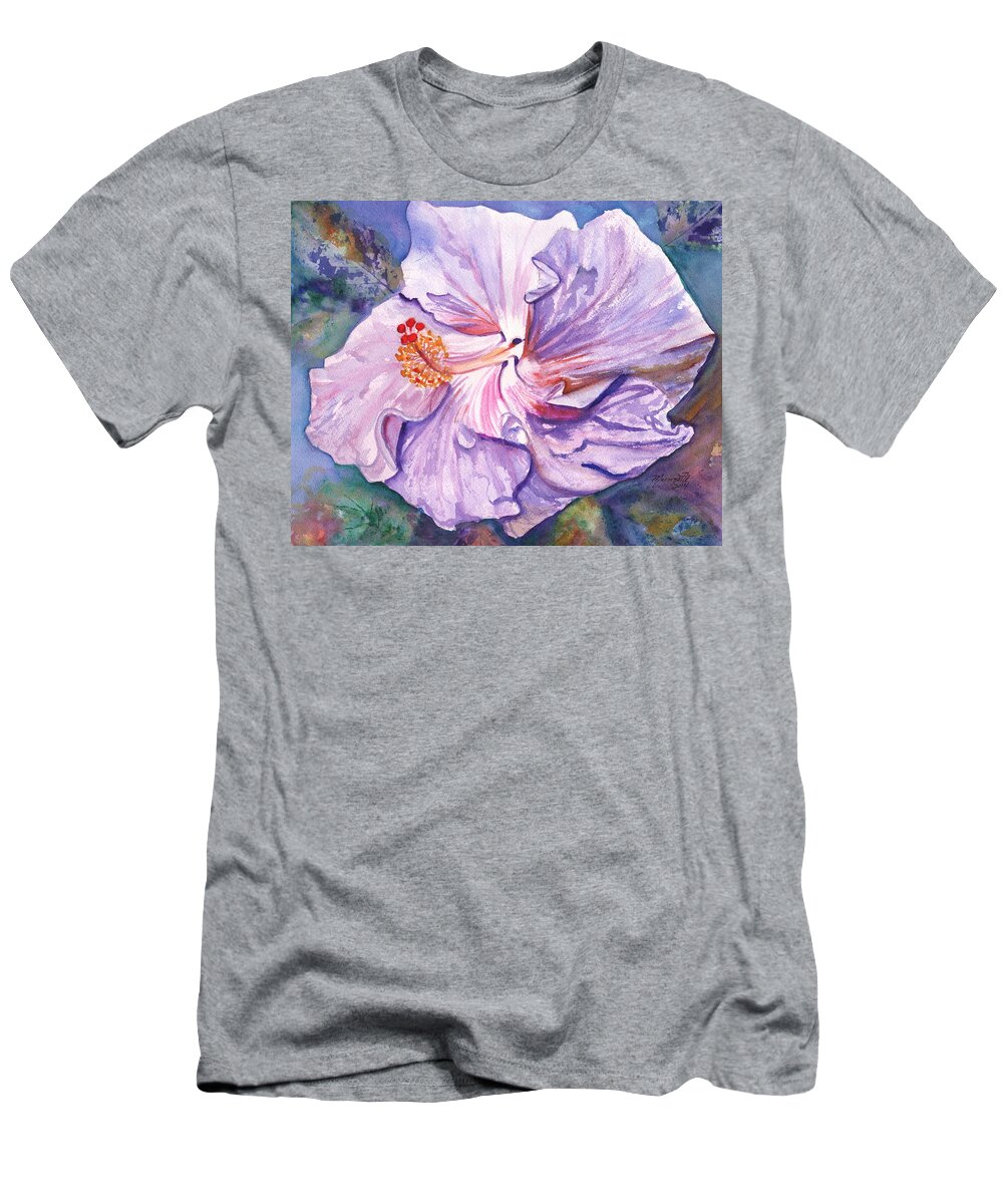 Hibiscus T-Shirt featuring the painting Petrina's Hibiscus by Marionette Taboniar