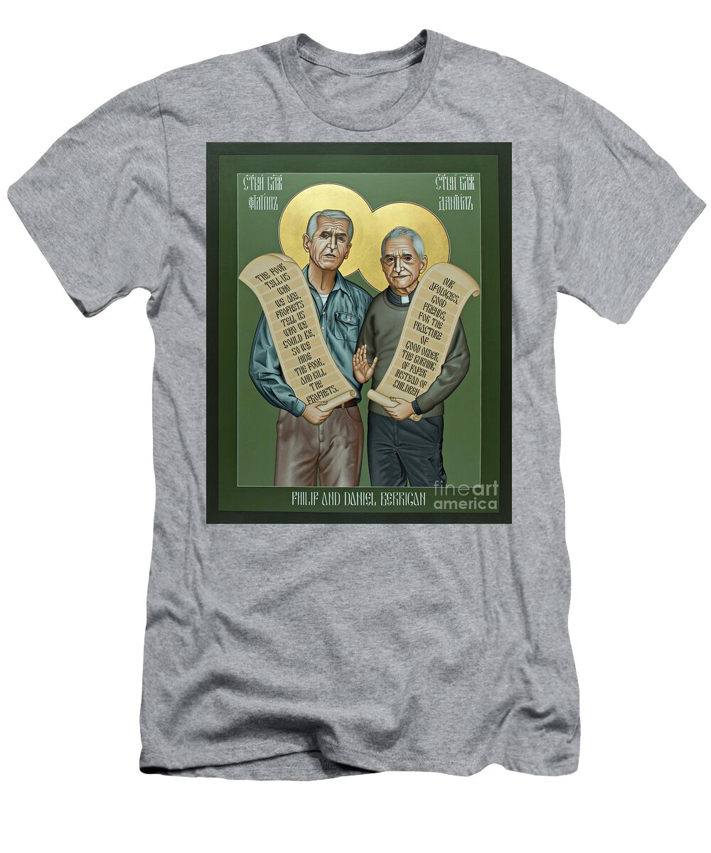 Philip And Daniel Berrigan T-Shirt featuring the painting Philip and Daniel Berrigan by Br Robert Lentz OFM