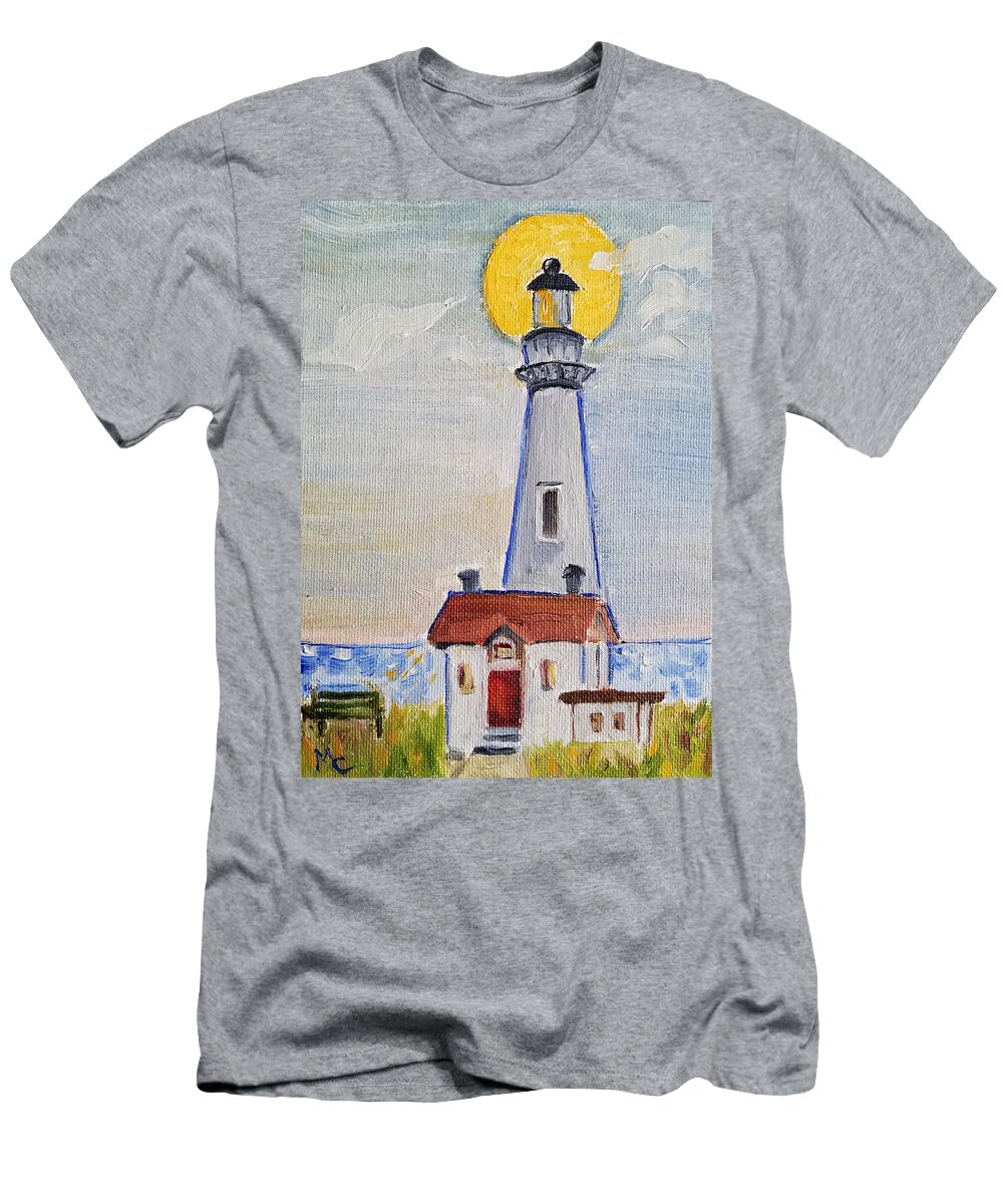 Lighthouse T-Shirt featuring the painting Pigeon Point Lighthouse by Mary Capriole