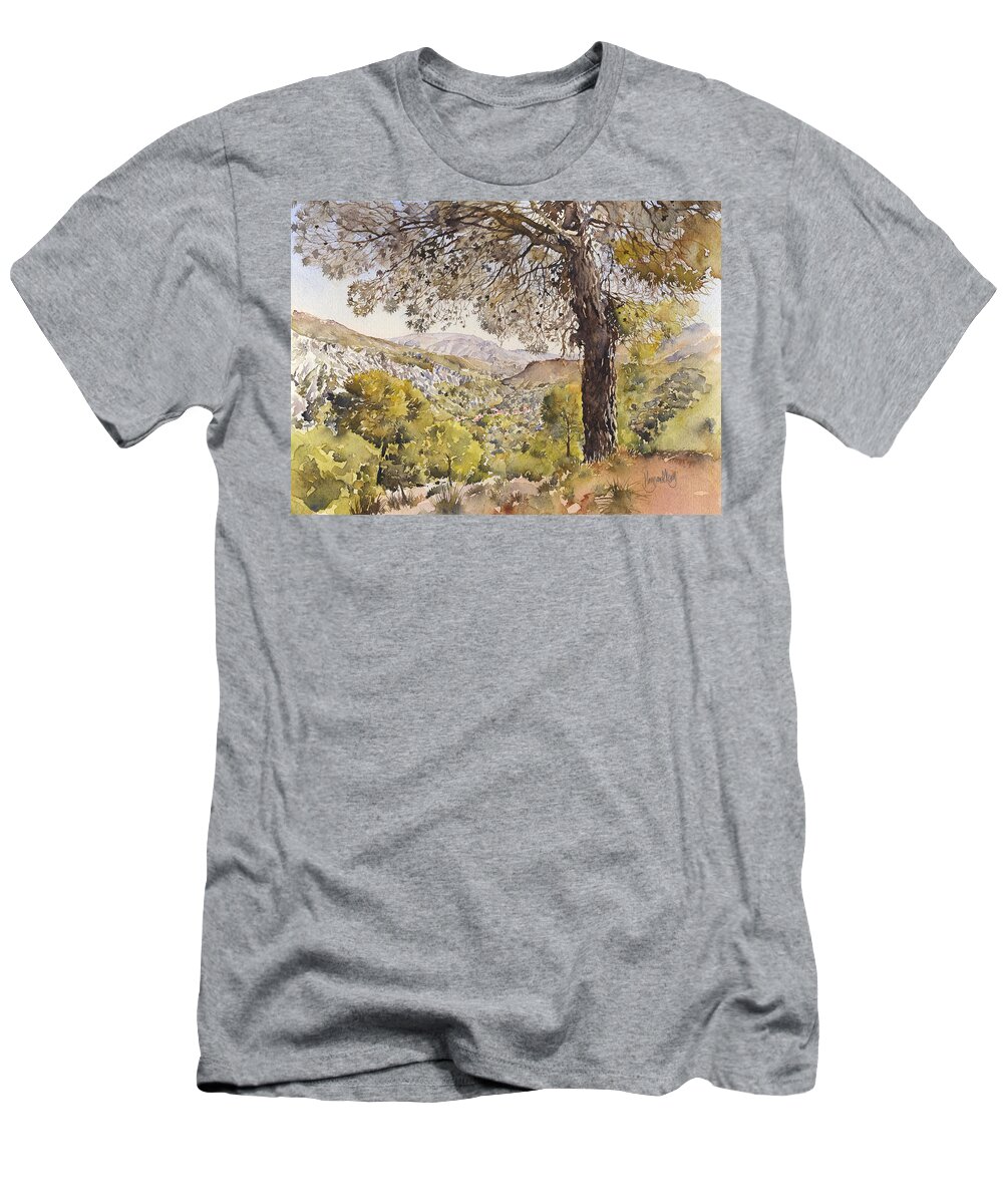 Guajar T-Shirt featuring the painting Pines in Guajar Alto by Margaret Merry