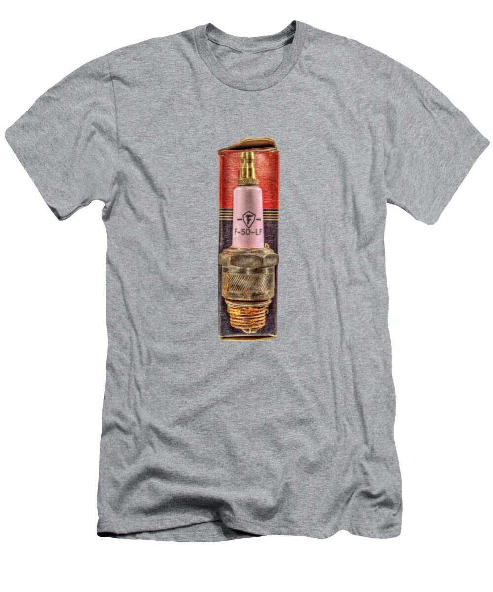 Antique. T-Shirt featuring the photograph Pink Sparkplug on Box by YoPedro