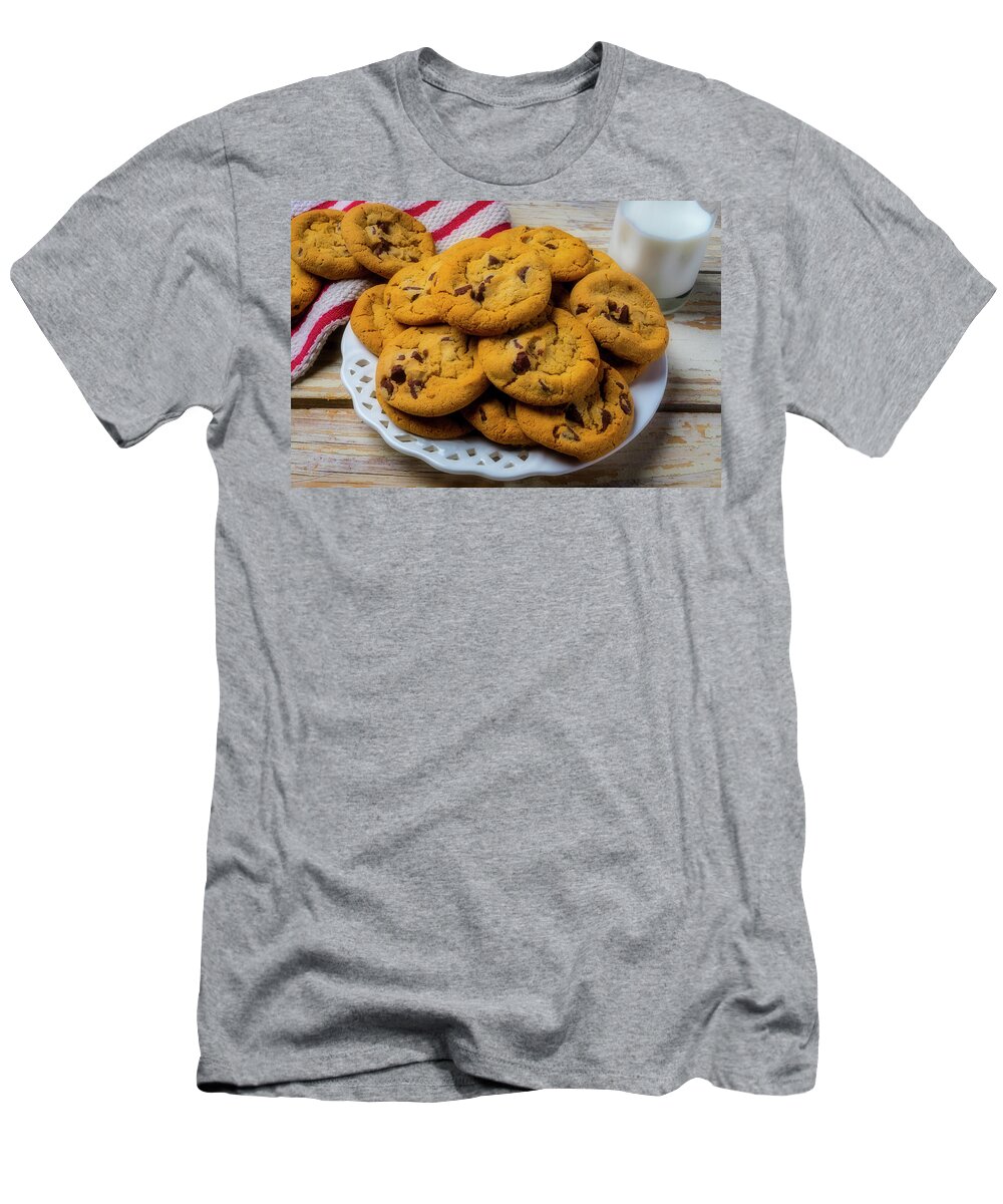 Pile T-Shirt featuring the photograph Plate Of Chocolate Chip Cookies by Garry Gay