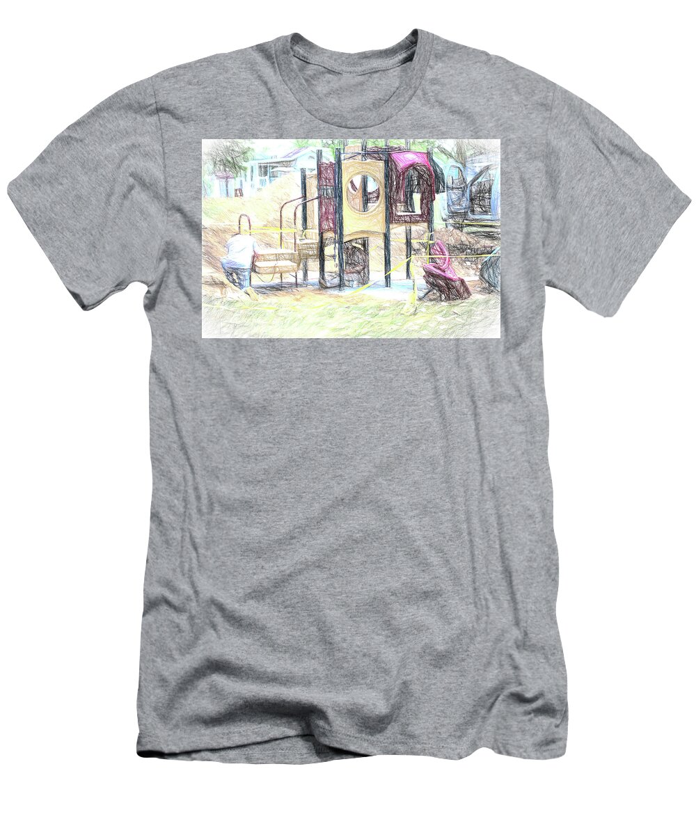 Color Sketch T-Shirt featuring the photograph Playground Equipment sketch by Melvin Busch