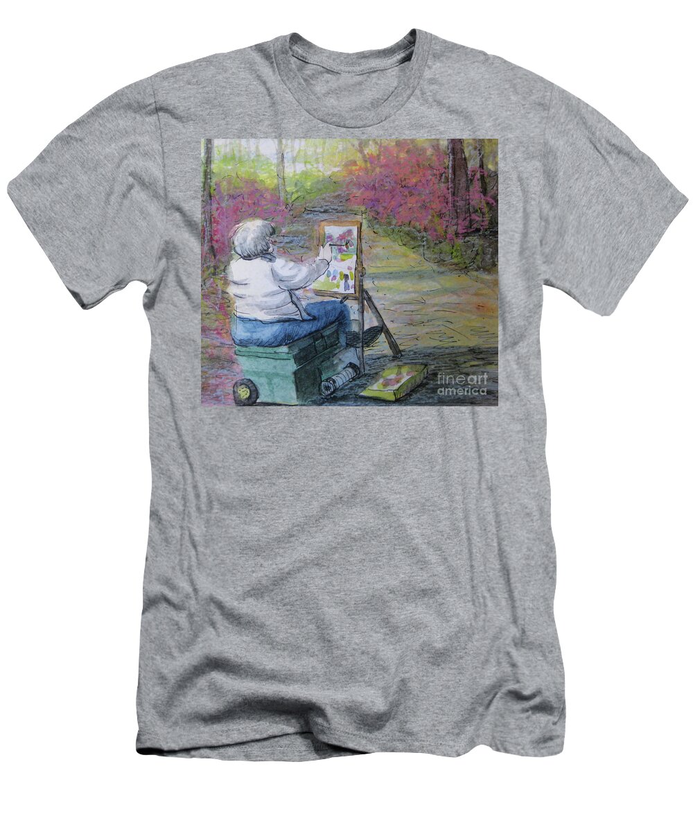 Lady T-Shirt featuring the painting Plein-Air Painter Lady by Gretchen Allen