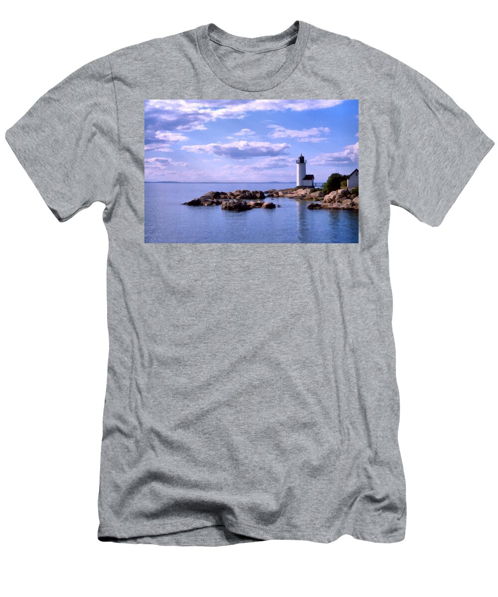 Lake Water Harbor Maine Lighthouse Sea Painting Ocean Fishing Nature T-Shirt featuring the painting Pnrf0901 by Henry Butz