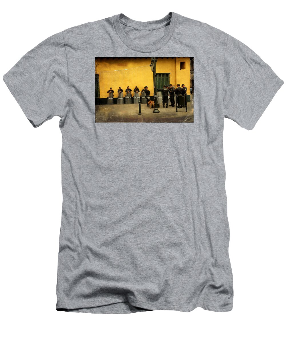 Lima T-Shirt featuring the photograph Policia in Lima Peru by Kathryn McBride