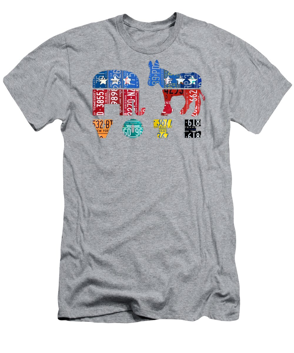 Political Party Election Vote Republican vs Democrat Recycled Vintage Patriotic Plate Art T-Shirt by Design Turnpike - Fine Art America