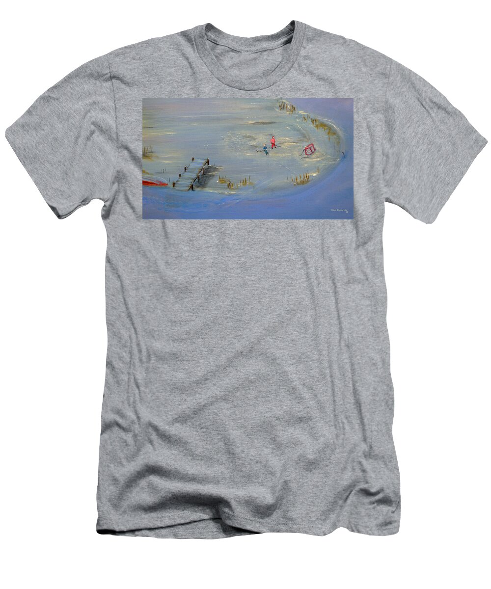 Sleigh T-Shirt featuring the painting Pond Hockey by Ken Figurski