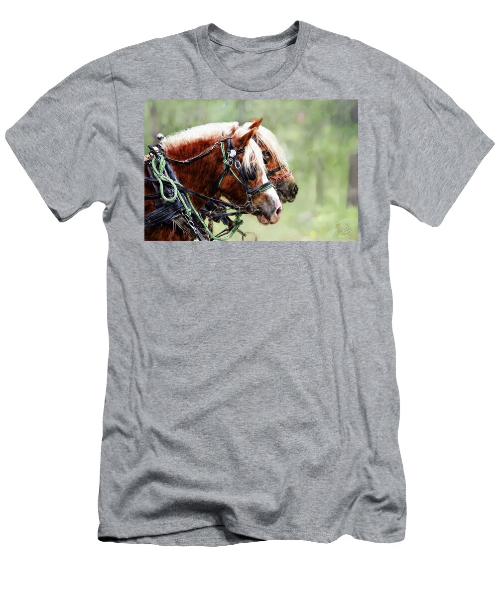 Blinders T-Shirt featuring the digital art Ponies in harness by Debra Baldwin