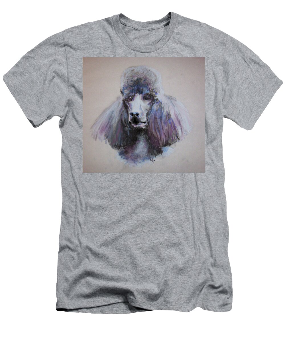 Poodle Portrait T-Shirt featuring the drawing Poodle in Blue by Rachel Bochnia