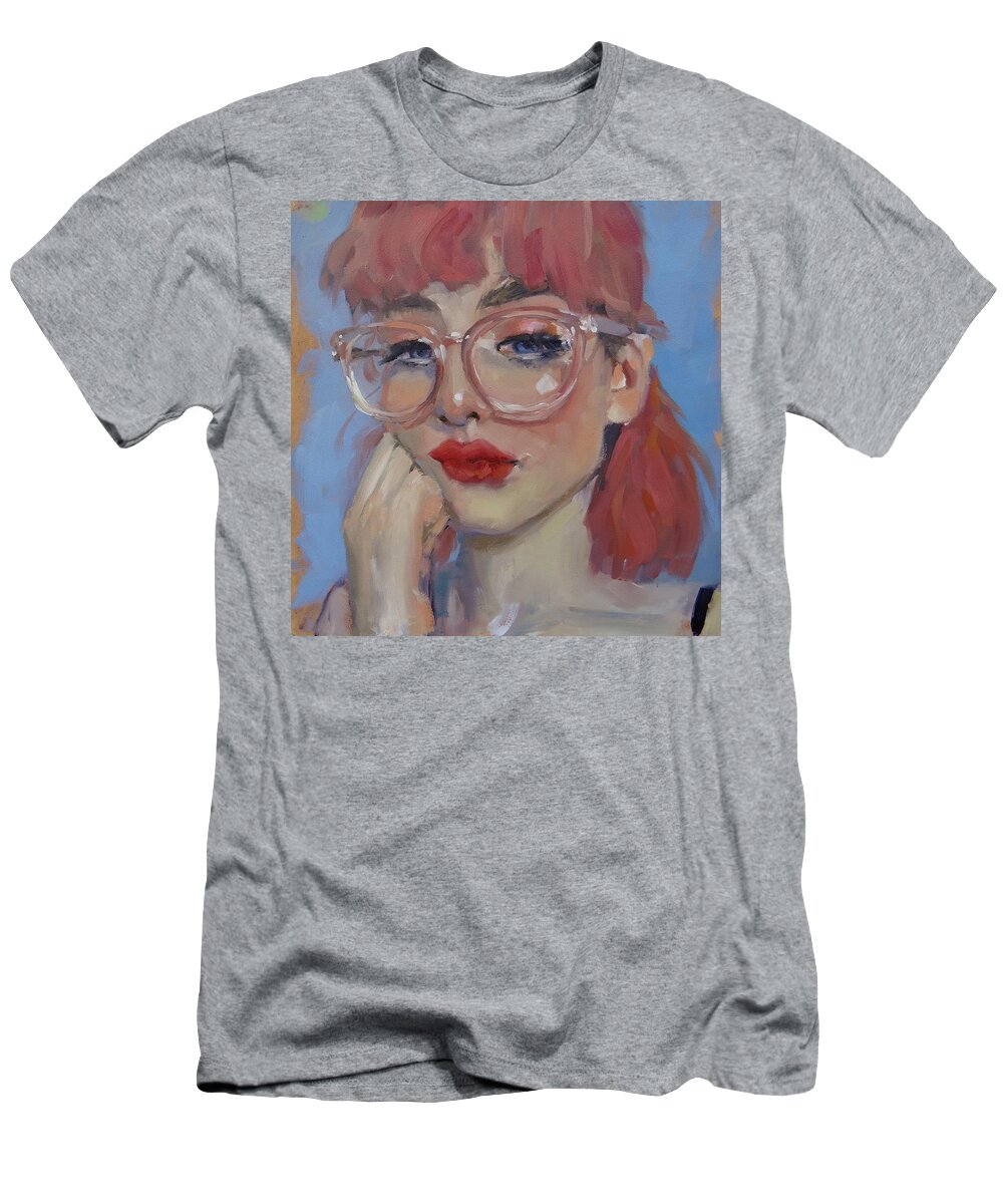 Portrait T-Shirt featuring the painting Portrait Demo three by Laura Lee Zanghetti