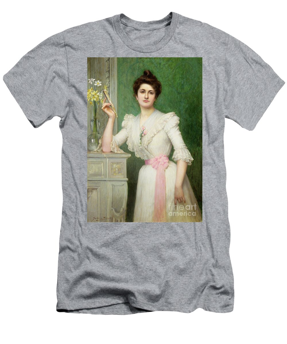 Portrait T-Shirt featuring the photograph Portrait of a lady holding a fan by Jules-Charles Aviat