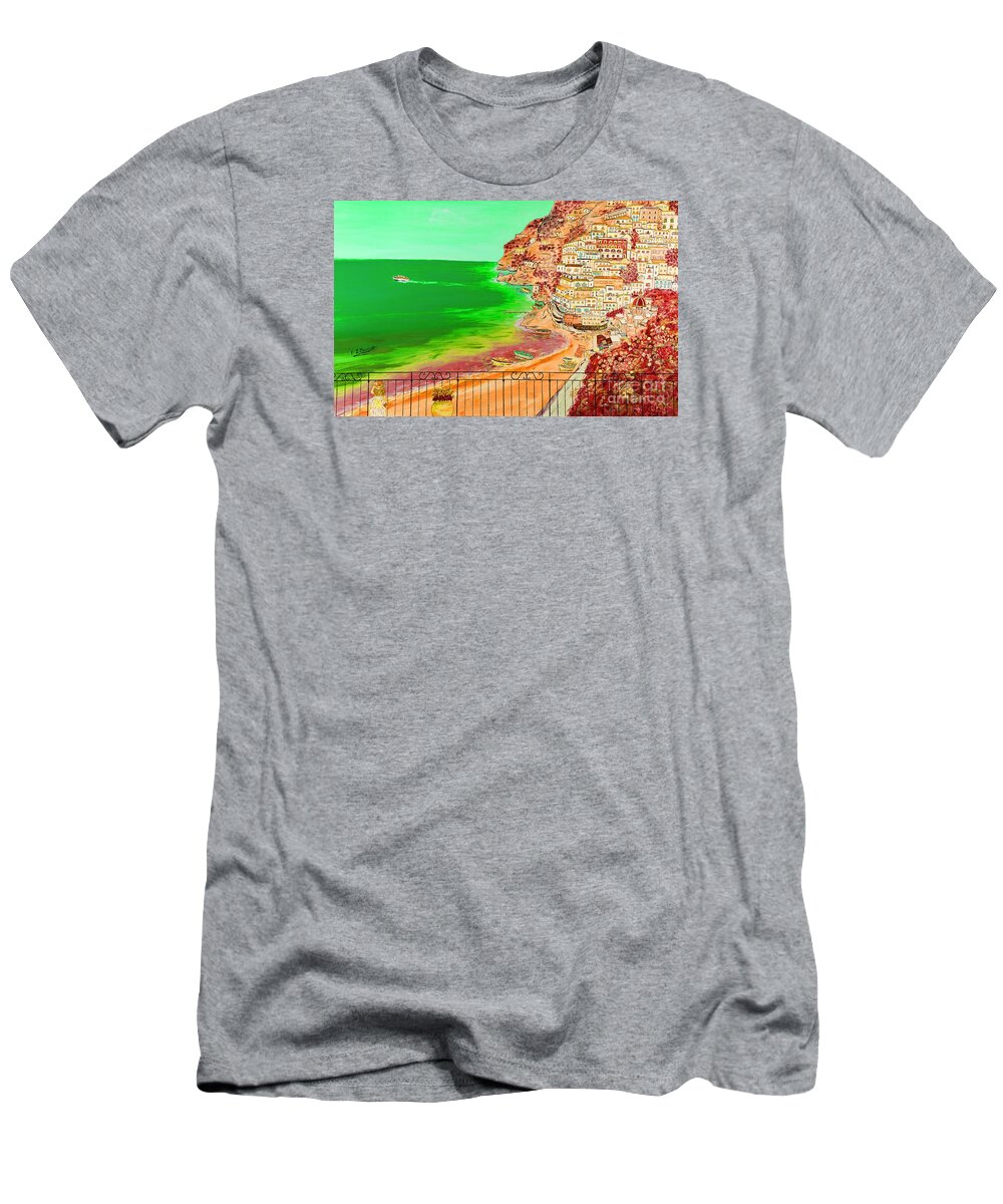  Drawing T-Shirt featuring the painting Positano Bay by Loredana Messina