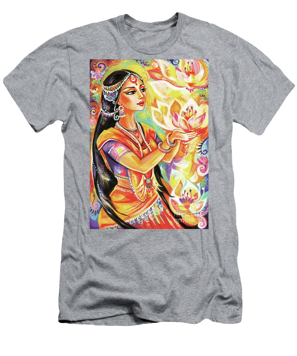 Indian Goddess T-Shirt featuring the painting Pray of the Lotus River by Eva Campbell