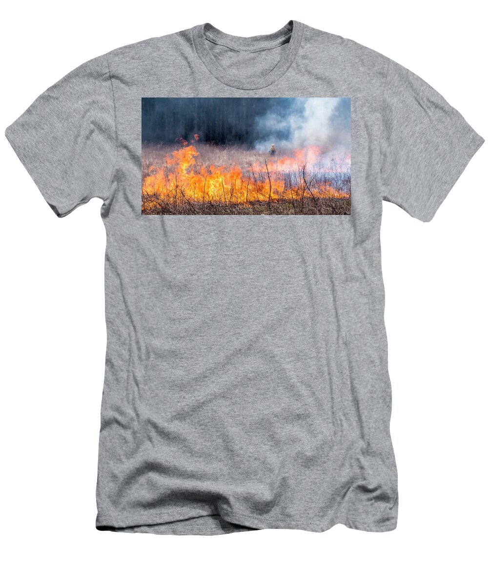 Fire T-Shirt featuring the photograph Prescribed Burn - UW Arboretum - Madison - Wisconsin by Steven Ralser