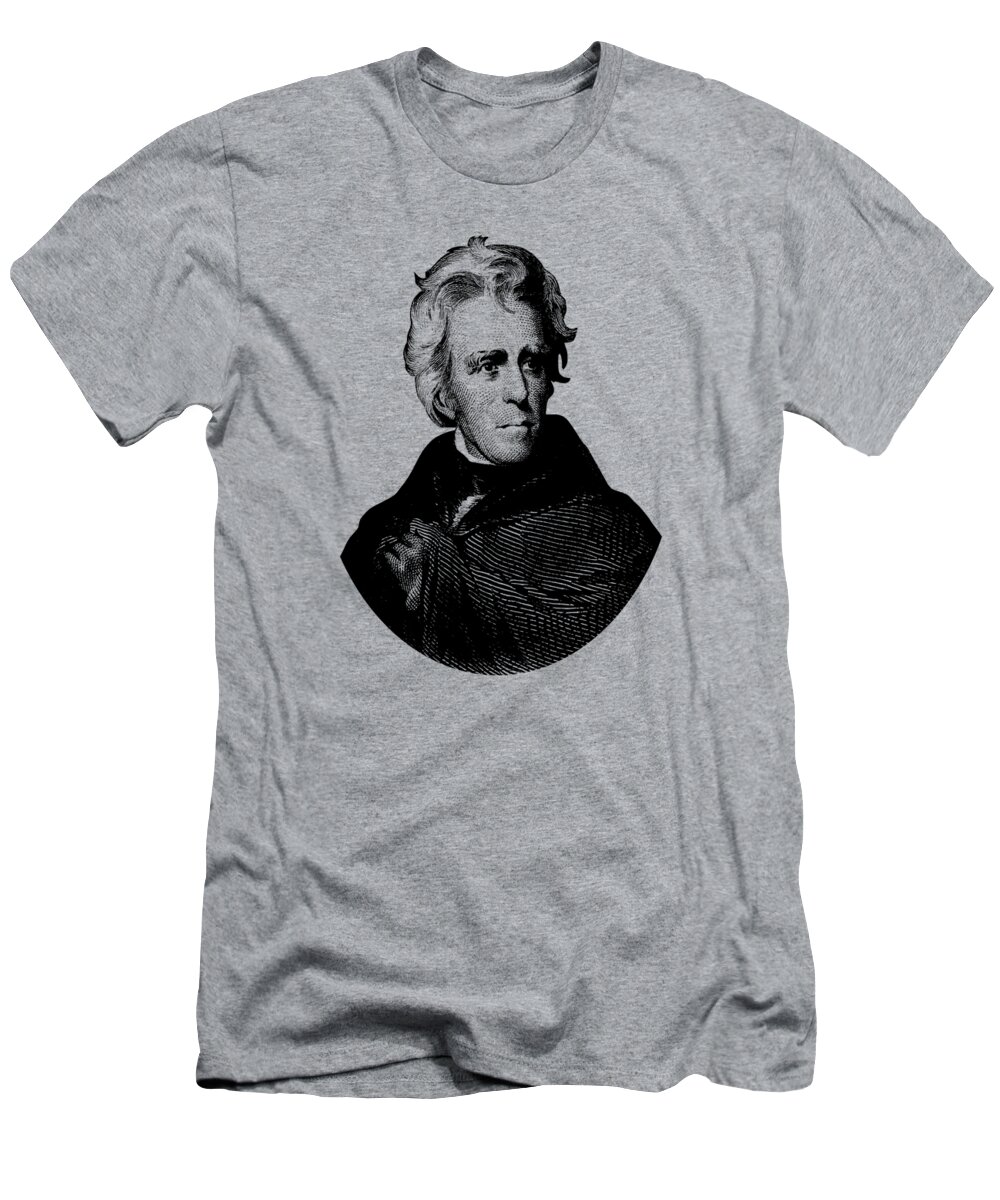 President Jackson T-Shirt featuring the digital art President Andrew Jackson Graphic Black and White by War Is Hell Store
