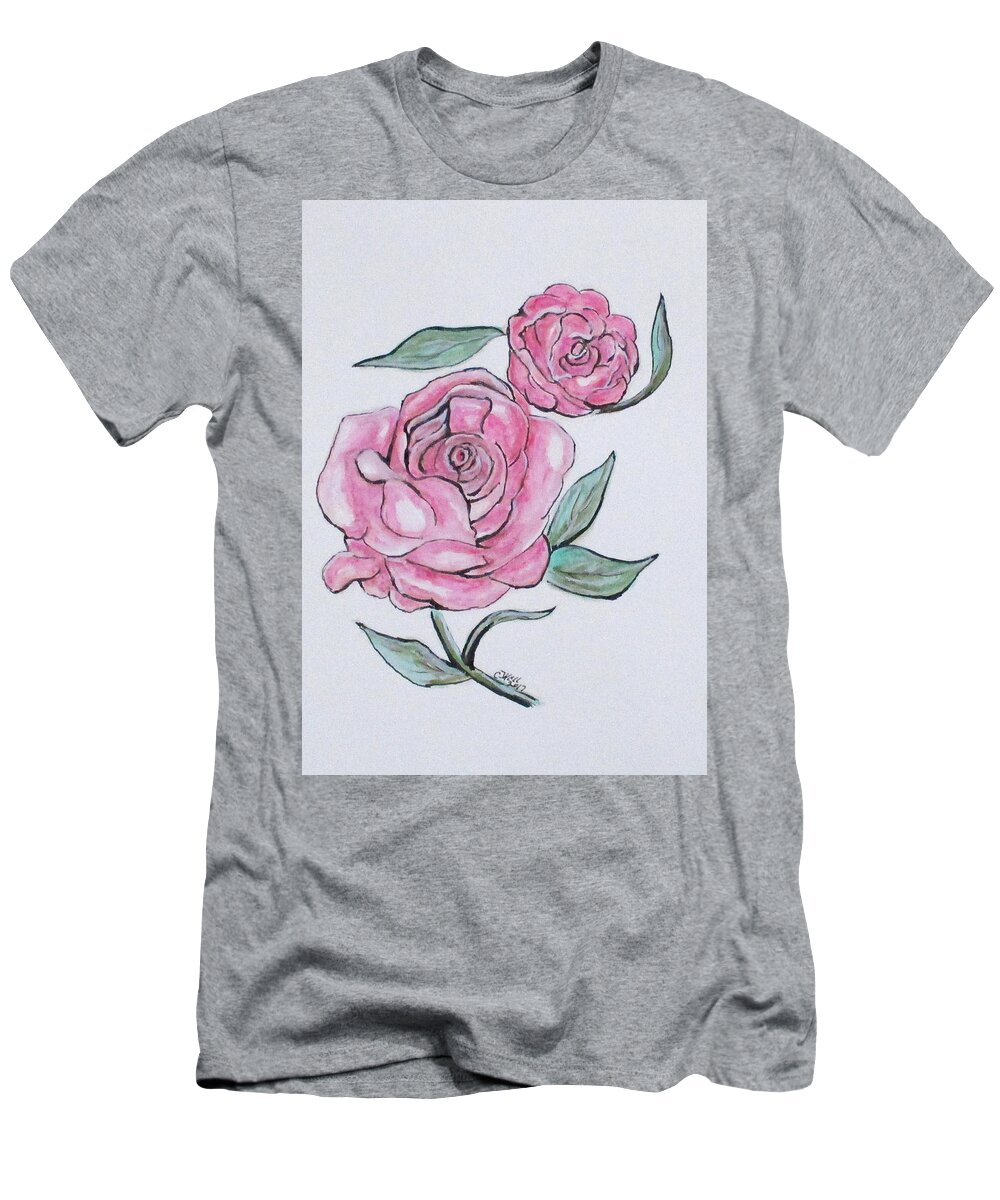 Pink Roses T-Shirt featuring the painting Pretty And Pink Roses by Clyde J Kell