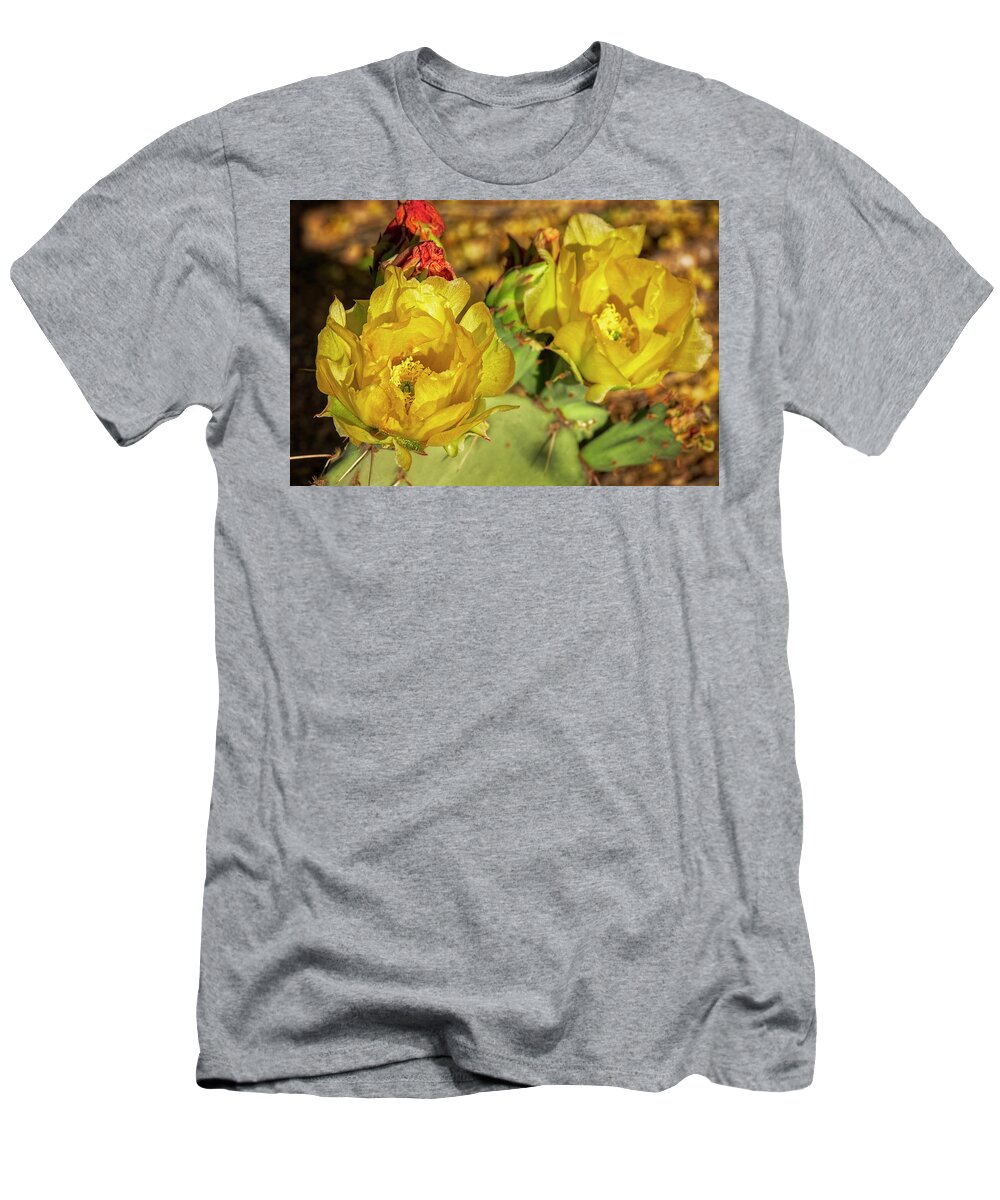 Prickly Pear T-Shirt featuring the photograph Prickly Pear Blossoms h1815 by Mark Myhaver