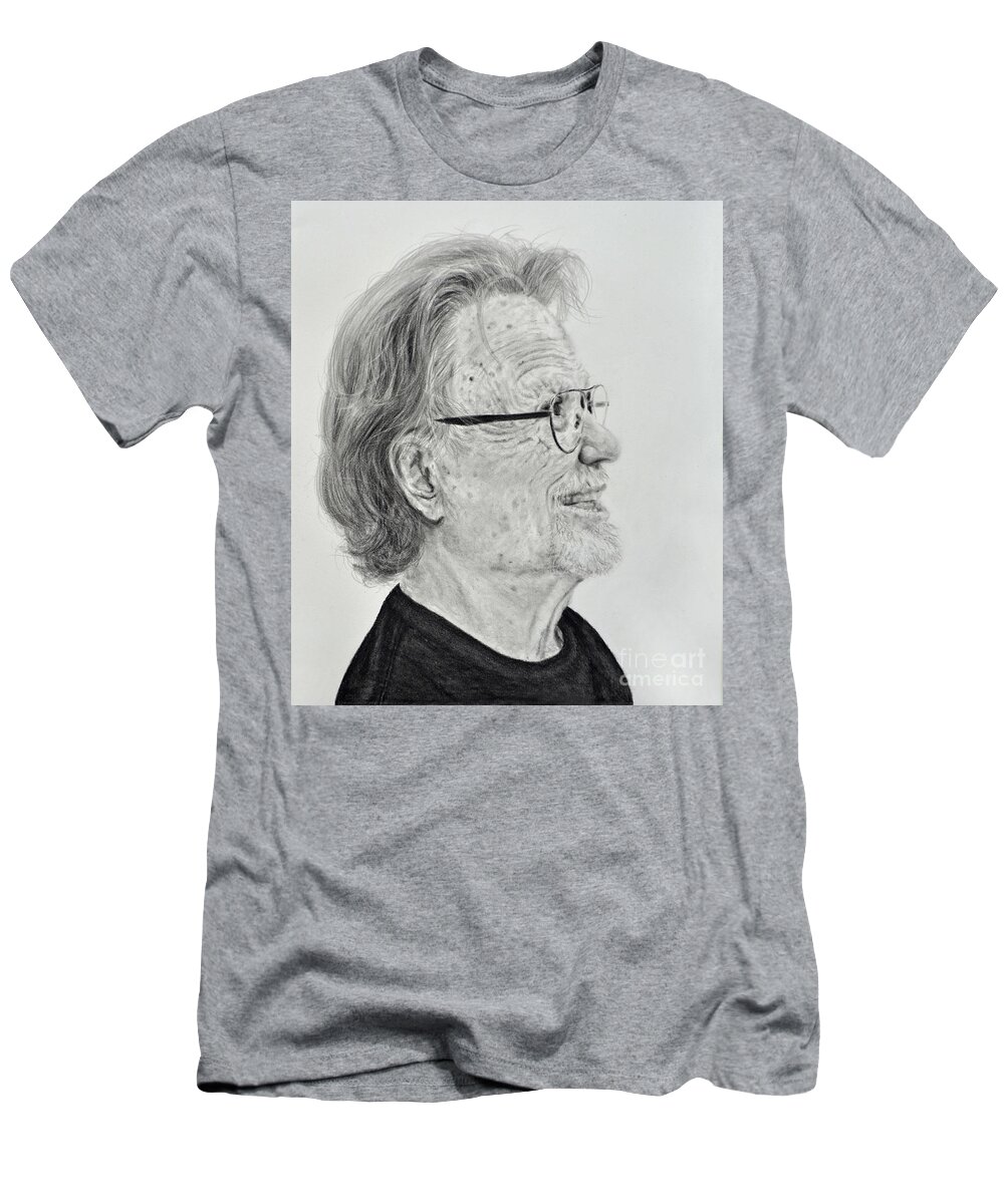 Singer T-Shirt featuring the drawing Profile Portrait of Kris Kristofferson by Jim Fitzpatrick