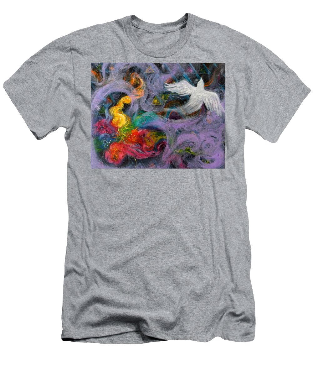 Dove T-Shirt featuring the painting Prophetic Message Sketch Painting 10 Divine Pattern Dove by Anne Cameron Cutri