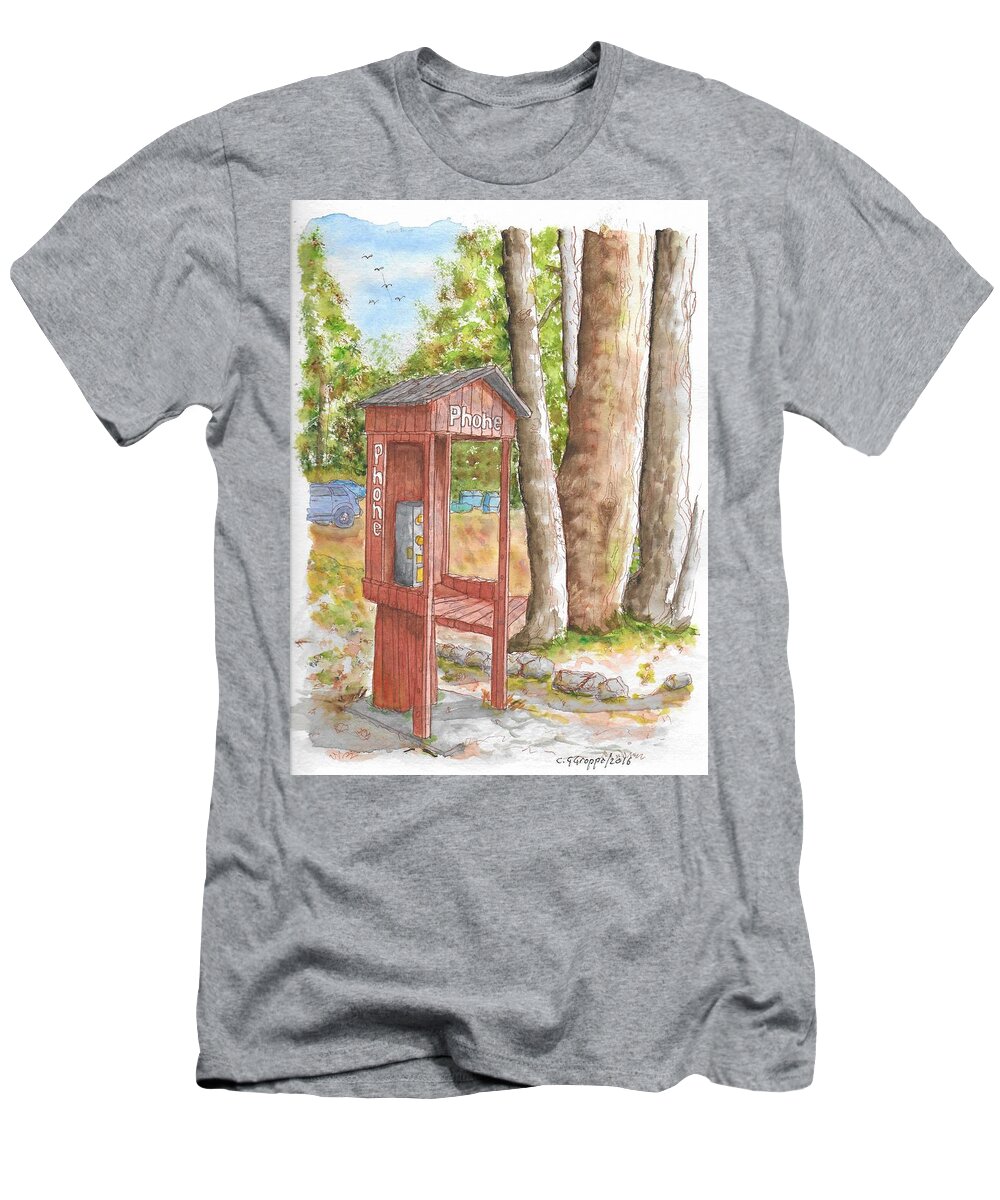 Public Phone T-Shirt featuring the painting Public phone in Mammoth Lakes, California by Carlos G Groppa