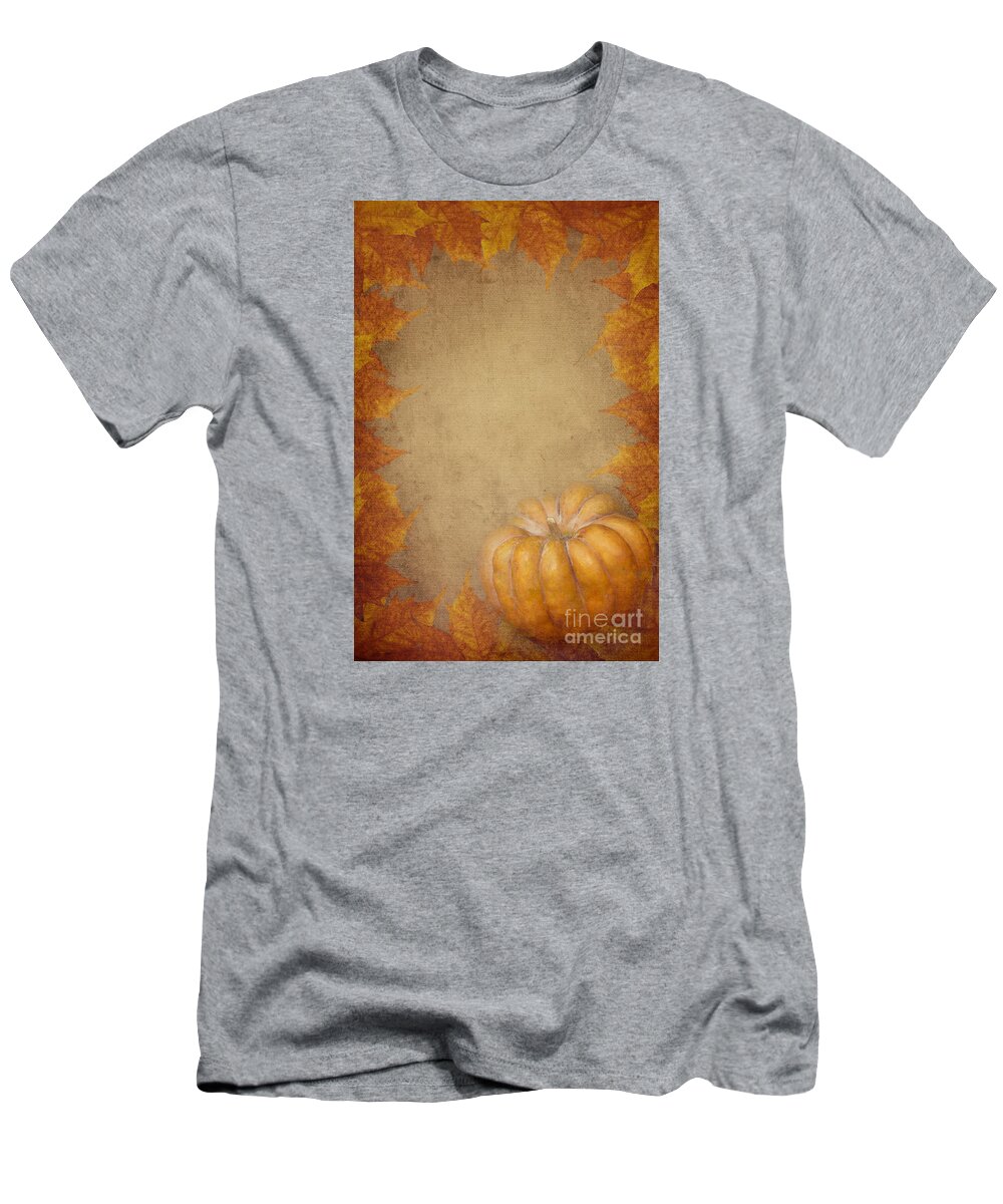 Pumpkin T-Shirt featuring the digital art Pumpkin And Maple Leaves by Jelena Jovanovic