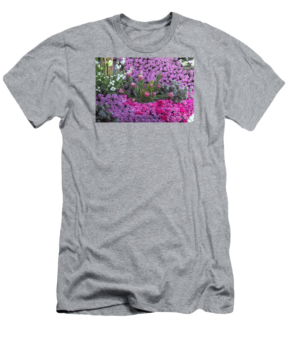 Purple Roses T-Shirt featuring the photograph Purple Roses, Pinks and White by Mathias 