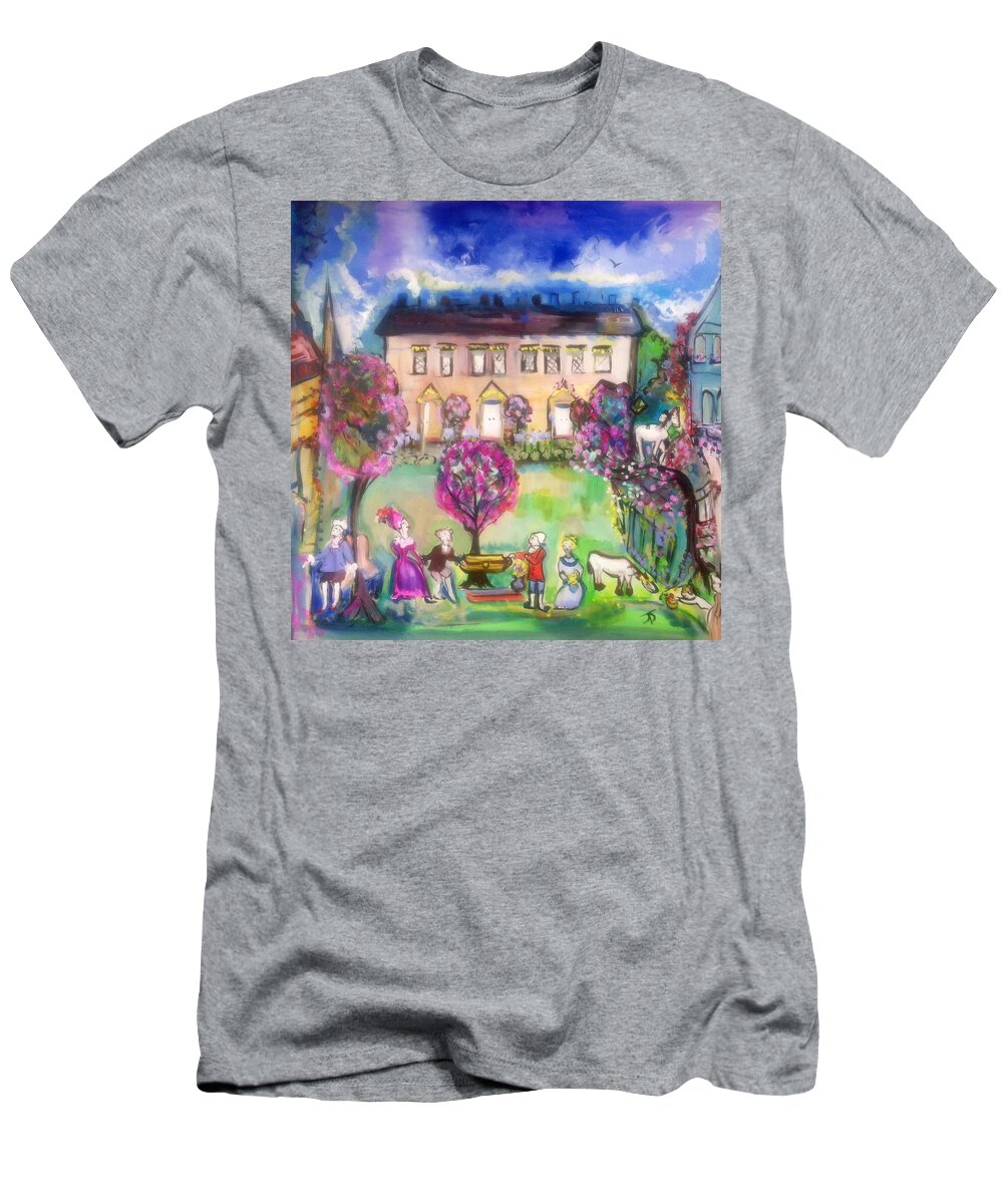 Lawn T-Shirt featuring the painting Quaint Picnic on the lawn by Judith Desrosiers