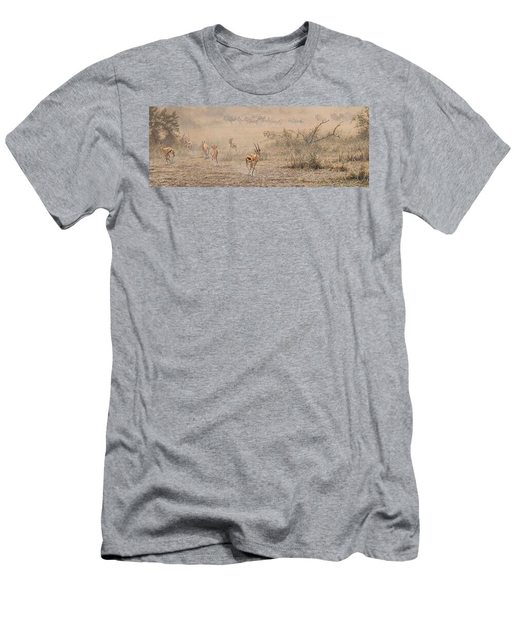 Wildlife Paintings T-Shirt featuring the painting Quick Run by Alan M Hunt
