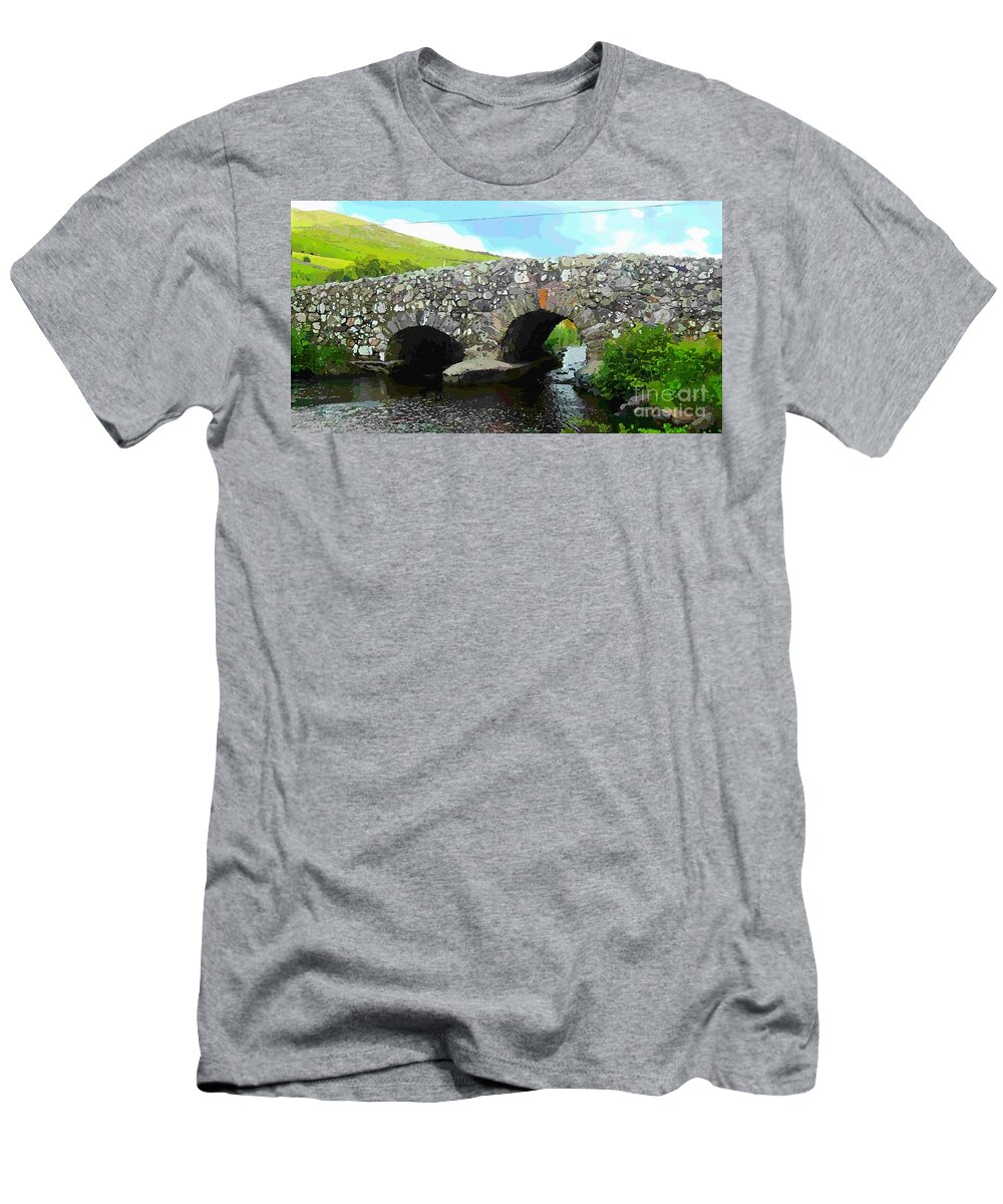 Quiet Man Bridge T-Shirt featuring the painting Quiet Man Bridge Art Connemara County Galway Ireland by Mary Cahalan Lee - aka PIXI