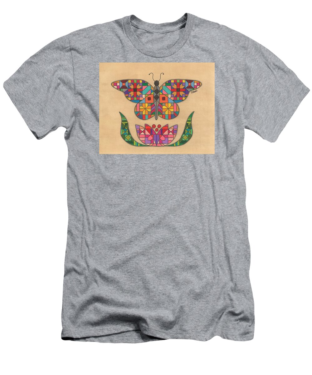 Butterfly T-Shirt featuring the drawing Quilted Butterfly by Carol Neal