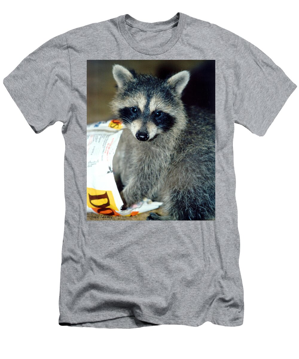 Faunagraphs T-Shirt featuring the photograph Raccoon1 Snack Bandit by Torie Tiffany