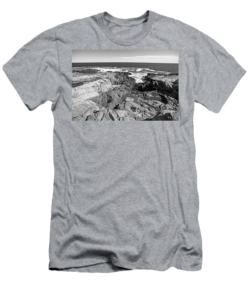 Rafe's T-Shirt featuring the photograph Rafe's Chasm Gloucester MA North Shore Black and White by Toby McGuire