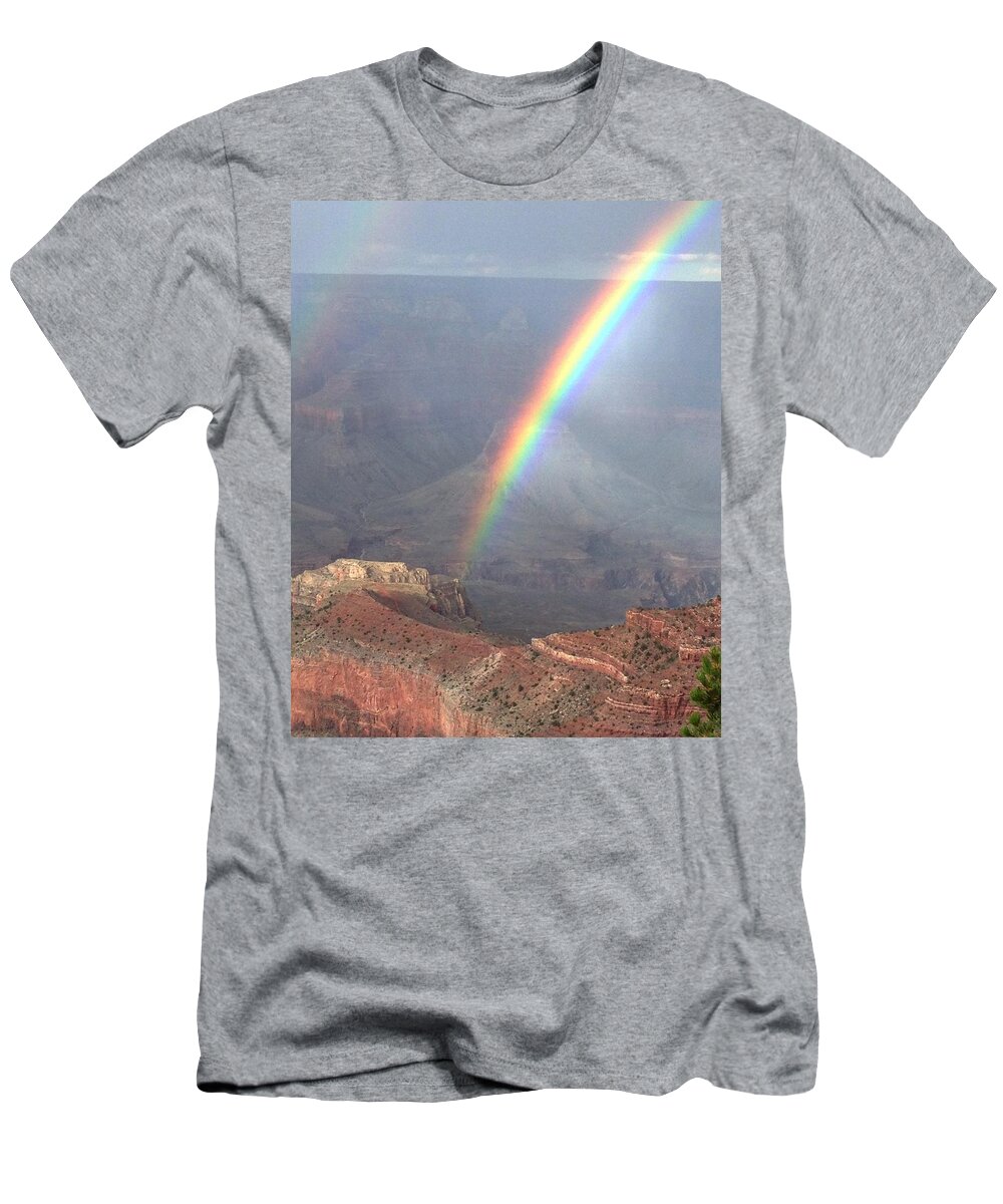 Rainbow T-Shirt featuring the photograph Rainbow Meets Mather Point by Michael Oceanofwisdom Bidwell