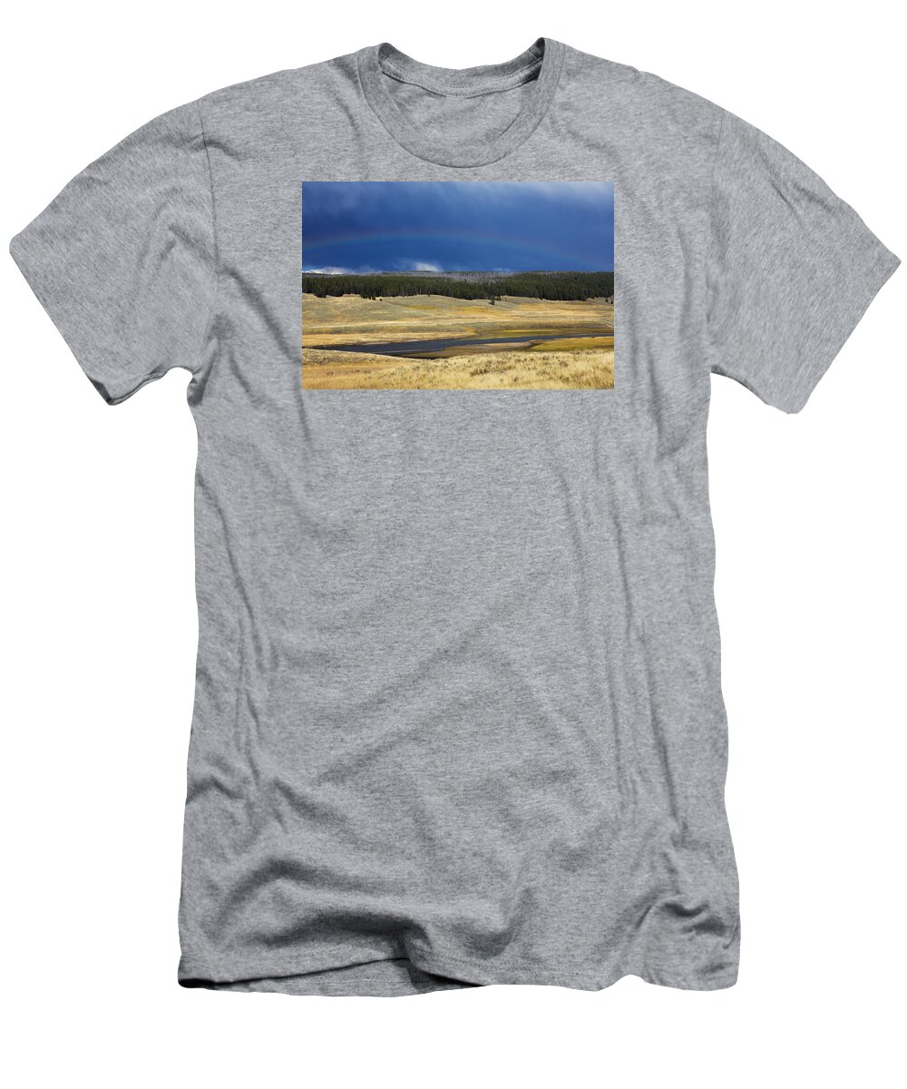 Yellowstone T-Shirt featuring the photograph Rainbow over Yellowstone by Deborah Penland