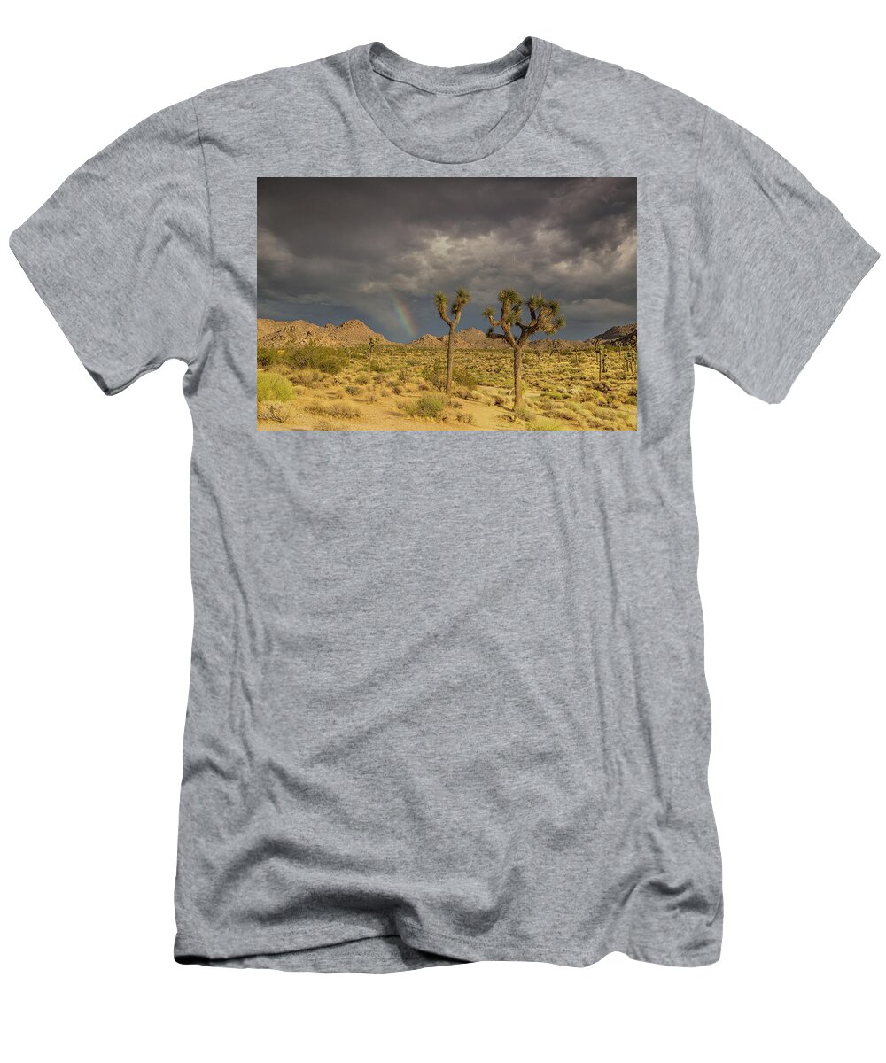 Joshua Tree Thunder T-Shirt featuring the photograph Rainbows thunderstorms and sunsets by Kunal Mehra