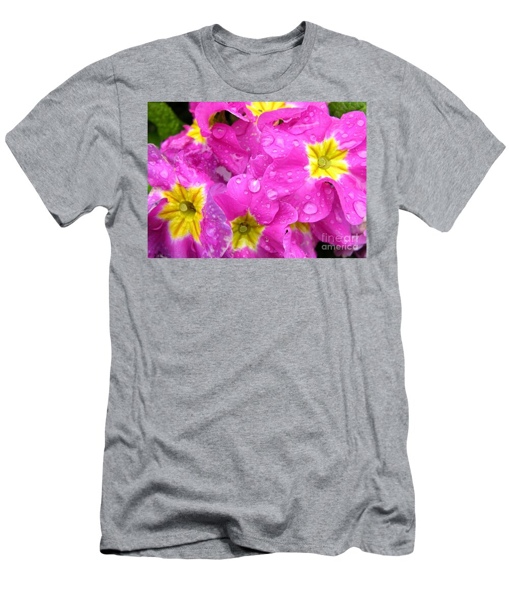 Pink T-Shirt featuring the photograph Raindrops on Pink Flowers 2 by Carol Groenen