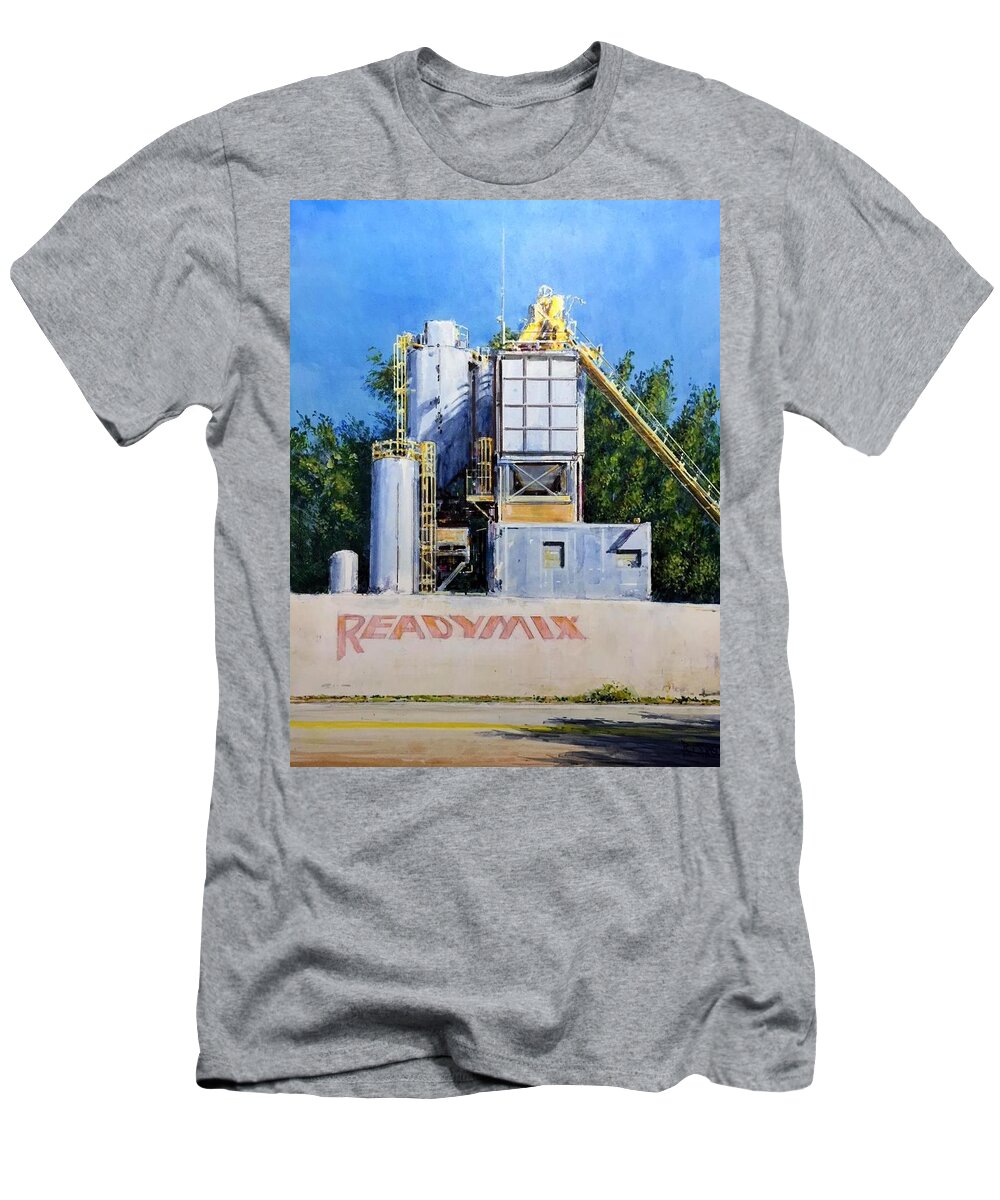 Cement T-Shirt featuring the painting Readymix Cement Plant Miami by Ronald Shelley