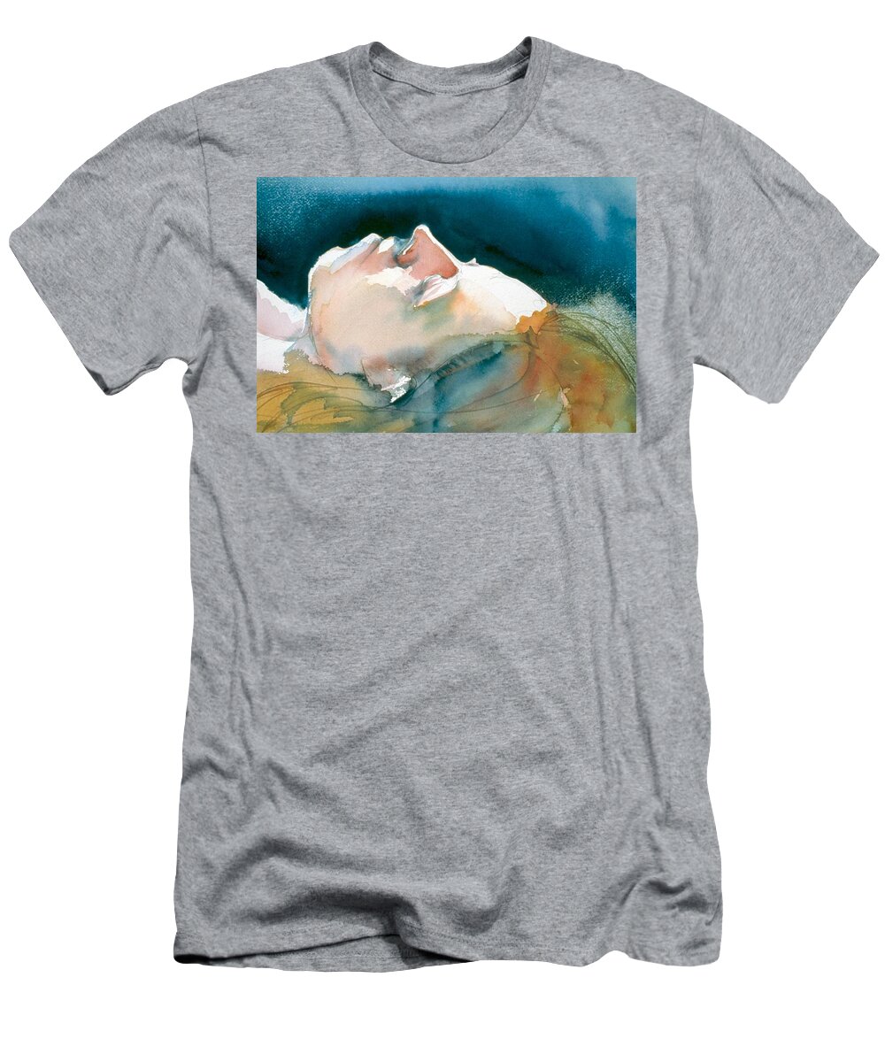 Headshot T-Shirt featuring the painting Reclining Head Study by Barbara Pease