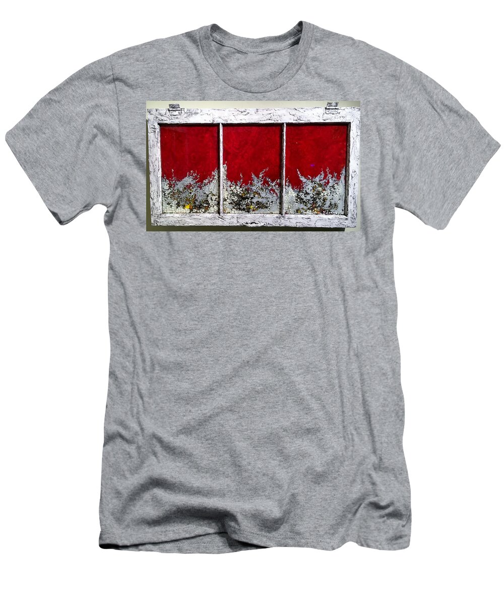 Red T-Shirt featuring the mixed media Red and White Widow # 2 by Christopher Schranck